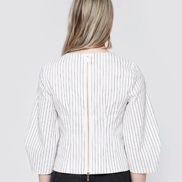 TIBI CECIL STRIPE PEPLUM CORSET TOP Blouse Linen‎ Cotton Size 2 - Picture 3 of 14